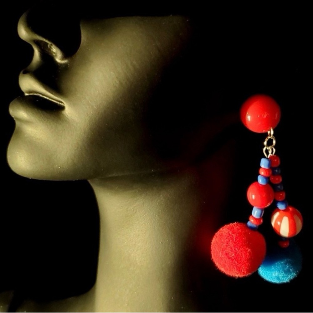 Vibrant Red and Blue Beaded Earrings